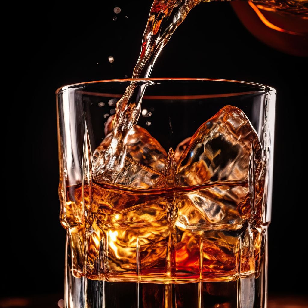 Tablou canvas cu turnare whiskey in pahar cu gheata
